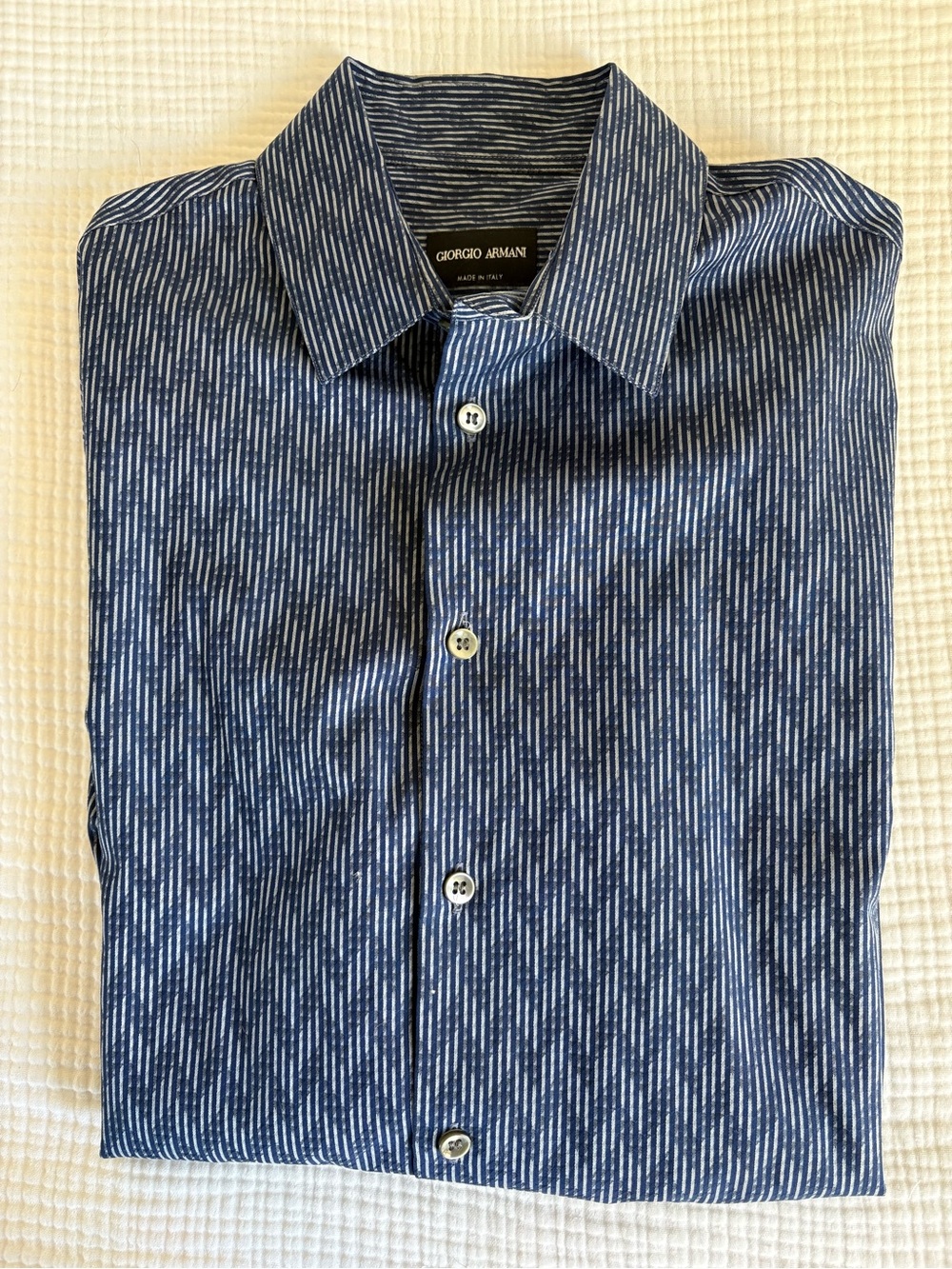 Georgio Armani - Blue/White Zig-Zag Patterned Shirt 15.5”/ 39EU